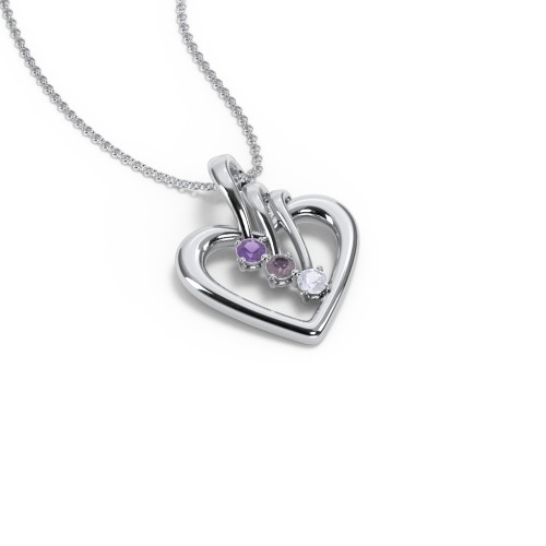 Triple Stone Heart Pendant – Sterling Silver with Amethyst, Alexandrite, and Lavender Premium Zirconia