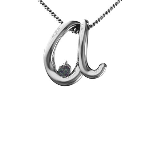 A to Z Initial Pendant with Birthstone – Sterling Silver with Alexandrite