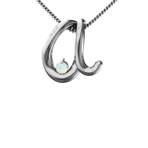 A to Z Initial Pendant with Birthstone – Sterling Silver with Opal