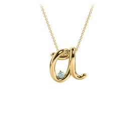 A to Z Initial Pendant with Birthstone in 18K Gold Plated Silver with Blue Topaz