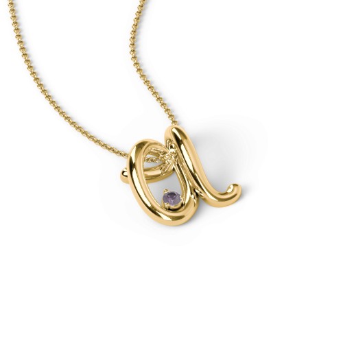 A to Z Initial Pendant with Birthstone – 18K Gold Plated Silver with Alexandrite