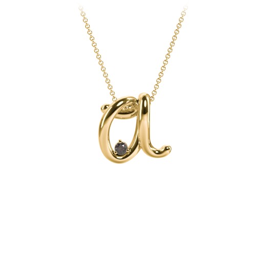 A to Z Initial Pendant with Birthstone – 18K Gold Plated Silver with Smokey Quartz