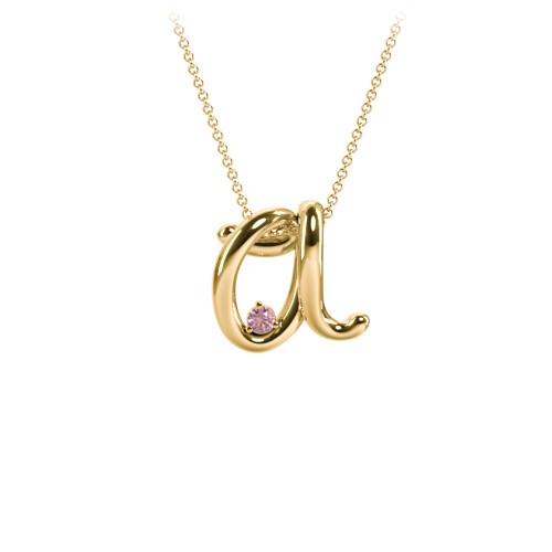 A to Z Initial Pendant with Birthstone – 18K Gold Plated Silver with Pink Tourmaline