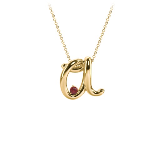 A to Z Initial Pendant with Birthstone – 18K Gold Plated Silver with Garnet