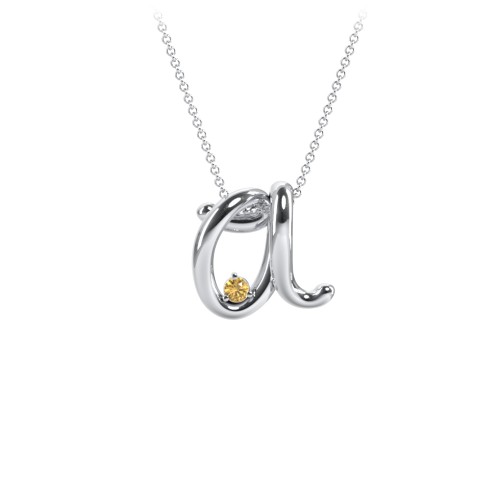 A to Z Initial Pendant with Birthstone – Sterling Silver with Citrine