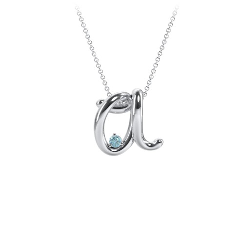 A to Z Initial Pendant with Birthstone – Sterling Silver with Blue Topaz