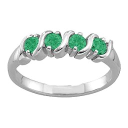 2-6 Gemstones S-Curve Ring in 925 Sterling Silver with Emerald and Cubic Zirconia