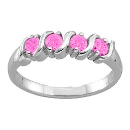 2-6 Gemstones S-Curve Ring in 925 Sterling Silver with Pink Tourmaline and Cubic Zirconia