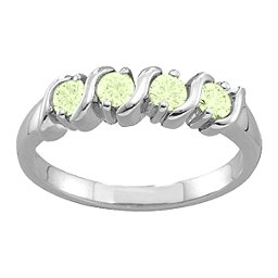 2-6 Gemstones S-Curve Ring in 925 Sterling Silver with Peridot and Cubic Zirconia