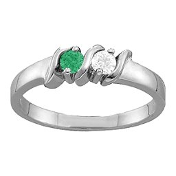 2-6 Gemstones S-Curve Ring in 925 Sterling Silver with Emerald and Cubic Zirconia