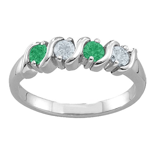 2-6 Gemstones S-Curve Ring – Sterling Silver with Emerald and Cubic Zirconia