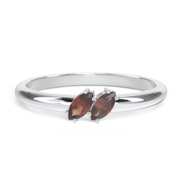 2 Stone Marquise Ring in 925 Sterling Silver with Garnet
