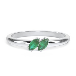 2 Stone Marquise Ring in 925 Sterling Silver with Emerald