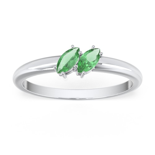 2 Stone Marquise Ring – Sterling Silver with Emerald