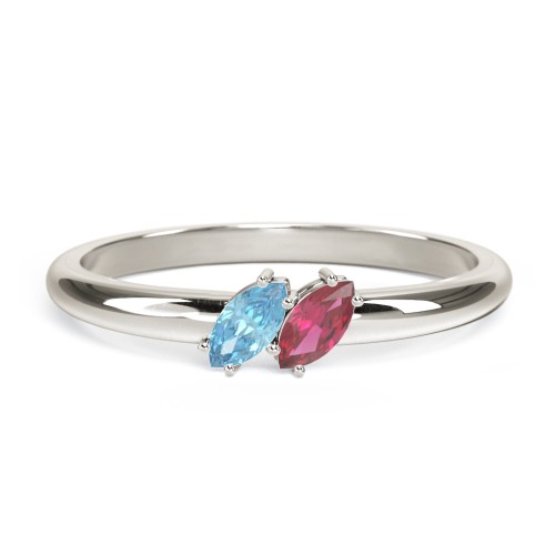 2 Stone Marquise Ring – 10K White Gold with Blue Topaz and Ruby