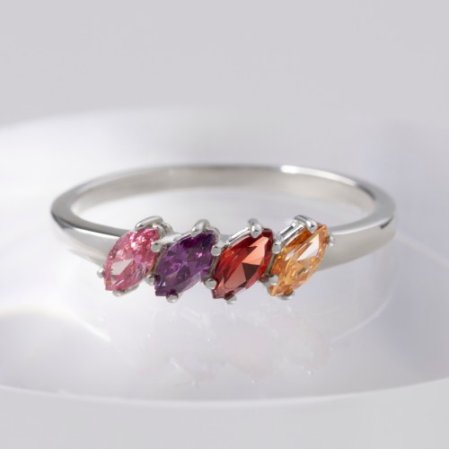 4 Stone Marquise Ring – 10K Yellow Gold with Garnet, Amethyst, Emerald, and Citrine