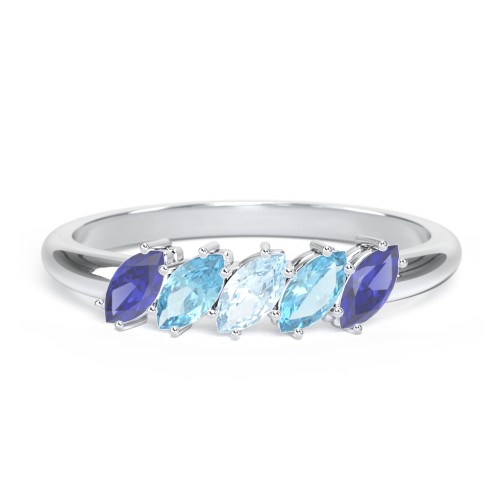5 Stone Marquise Ring – Sterling Silver with Blue Sapphire, Blue Topaz, and Aquamarine