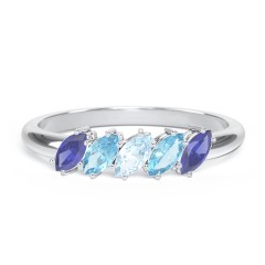 5 Stone Marquise Ring – 10K Yellow Gold with Blue Sapphire, Blue Topaz, and Aquamarine