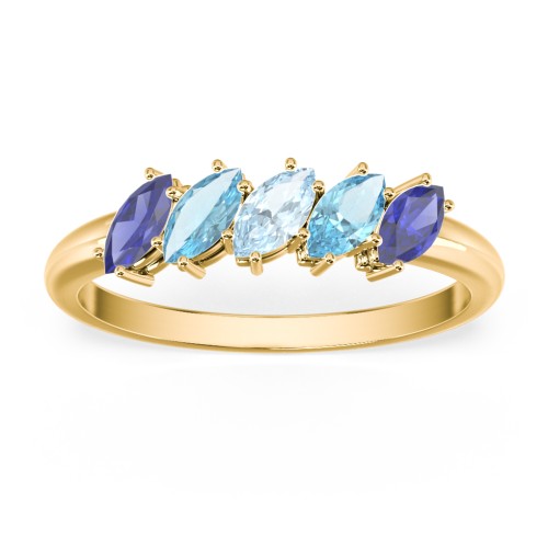 5 Stone Marquise Ring – 10K Yellow Gold with Blue Sapphire, Blue Topaz, and Aquamarine