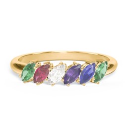 6 Stone Marquise Ring in 10K Solid Yellow Gold with Emerald, Ruby, Cubic Zirconia, Amethyst, and Blue Sapphire