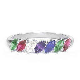 7 Stone Marquise Ring in 925 Sterling Silver with Emerald, Ruby, Cubic Zirconia, Amethyst, and Blue Sapphire