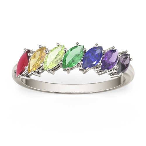 7 Stone Marquise Ring – 10K White Gold with Garnet, Citrine, Peridot, Emerald, Blue Sapphire, Amethyst, and Alexandrite