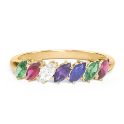 7 Stone Marquise Ring in 10K Solid Yellow Gold with Emerald, Ruby, Cubic Zirconia, Amethyst, and Blue Sapphire