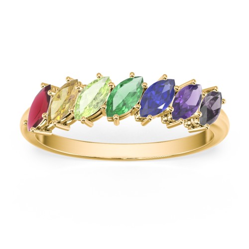 7 Stone Marquise Ring – 10K Yellow Gold with Garnet, Citrine, Peridot, Emerald, Blue Sapphire, Amethyst, and Alexandrite