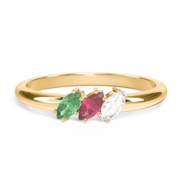 Petit Marquise Trio Ring in 10K Solid Yellow Gold with Emerald, Ruby, and Cubic Zirconia