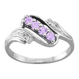 Diagonal Gemstone Ring with Accents