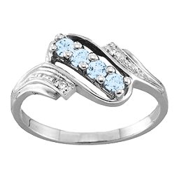 Diagonal Gemstone Ring with Accents