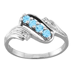 Diagonal Gemstone Ring with Accents