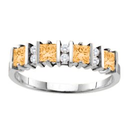 "Echo" 2-6 Princess Cut Stones Ring With Accents