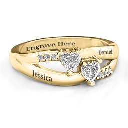 Dual Heart Gemstone Ring with Diamond Accents