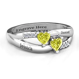 Dual Heart Gemstone Ring with Diamond Accents