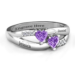 Dual Heart Gemstone Ring with Diamond Accents