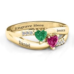 Dual Heart Gemstone Ring with Diamond Accents