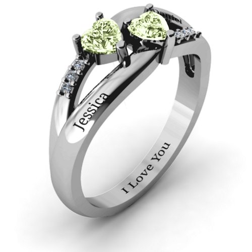Dual Heart Gemstone Ring with Diamond Accents