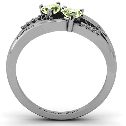 Dual Heart Gemstone Ring with Diamond Accents
