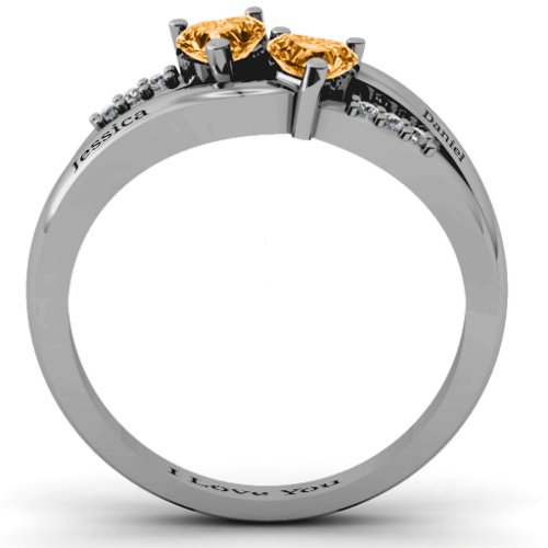 Dual Heart Gemstone Ring with Diamond Accents