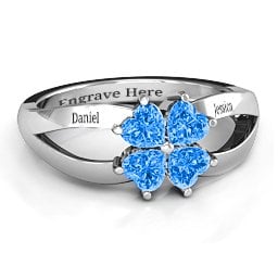 Engravable Clover Heart Cut Gemstone Ring with Split Shank