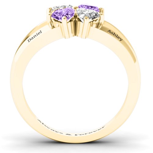 Engravable Clover Heart Cut Gemstone Ring with Split Shank – 10K Yellow Gold with Cubic Zirconia and Amethyst