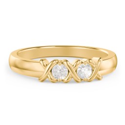 Hugs & Kisses XOXO Ring with 2-5 Stones in 10K Solid Yellow Gold with Cubic Zirconia, Blue Sapphire, and Aquamarine