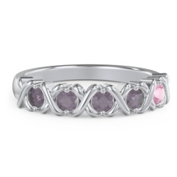 Hugs & Kisses XOXO Ring with 2-5 Stones in 925 Sterling Silver with Alexandrite and Pink Tourmaline