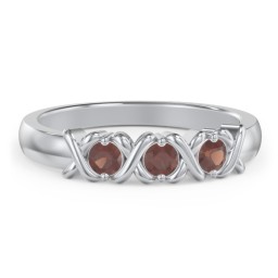 Hugs & Kisses XOXO Ring with 2-5 Stones in 925 Sterling Silver with Garnet