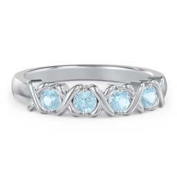Hugs & Kisses XOXO Ring with 2-5 Stones in 925 Sterling Silver with Blue Topaz and Blue Sapphire