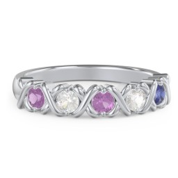 Hugs & Kisses XOXO Ring with 2-5 Stones in 925 Sterling Silver with Amethyst and Cubic Zirconia