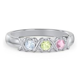 Hugs & Kisses XOXO Ring with 2-5 Stones in 925 Sterling Silver with Aquamarine, Peridot, and Pink Tourmaline