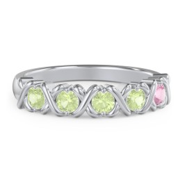Hugs & Kisses XOXO Ring with 2-5 Stones in 925 Sterling Silver with Peridot and Pink Tourmaline