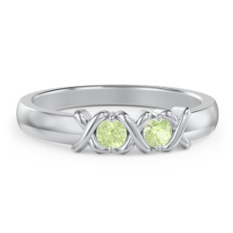 Hugs & Kisses XOXO Ring with 2-5 Stones in 925 Sterling Silver with Peridot